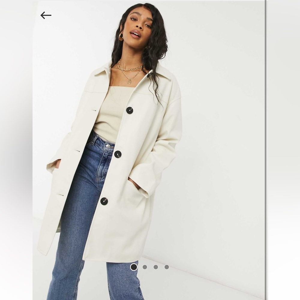 ASOS DESIGN oversized faux leather quilt lined shacket in cream